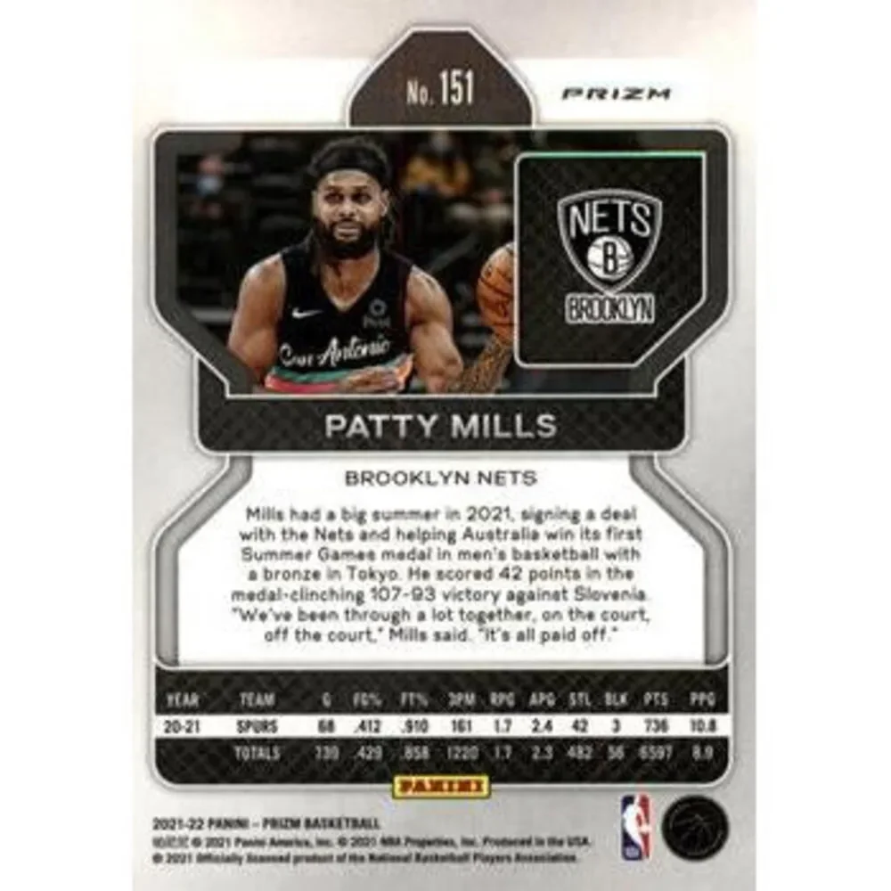 2021-22 Panini Silver Prizm Patty Mills 151 Brooklyn Nets